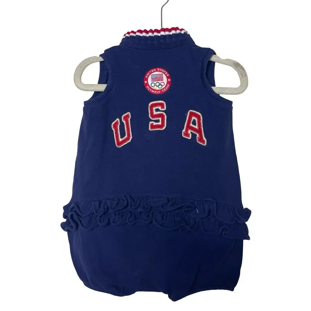 Ralph Lauren Olympic Team Navy Ruffle bodysuit sz 9M